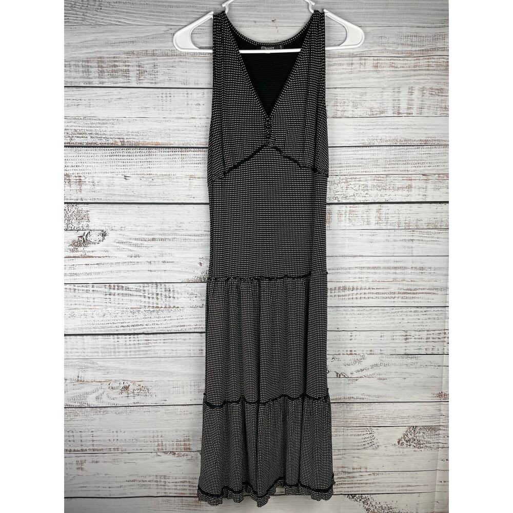 Superior Vneck Midi Dress Black Polka Dot Tiered 10 Y2K Witchy Western VTG 90s